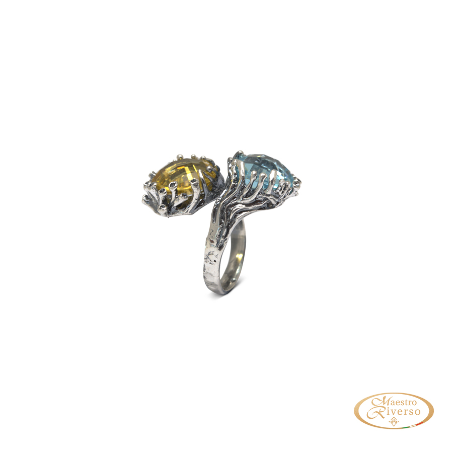 Anello Medusa AnMds03 Topazio Azzurro-Topazio Giallo