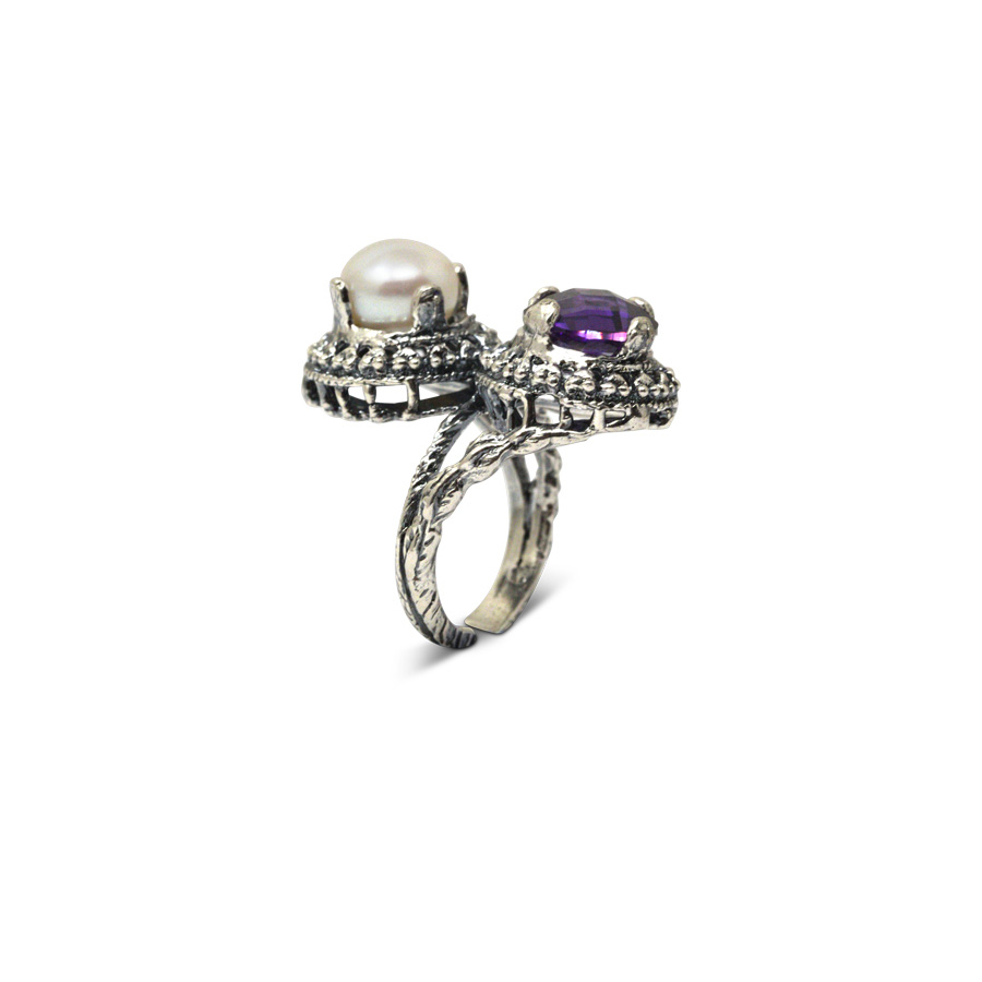 Anello Cumeja AnCmj02 Ametista-Perla - immagine 3