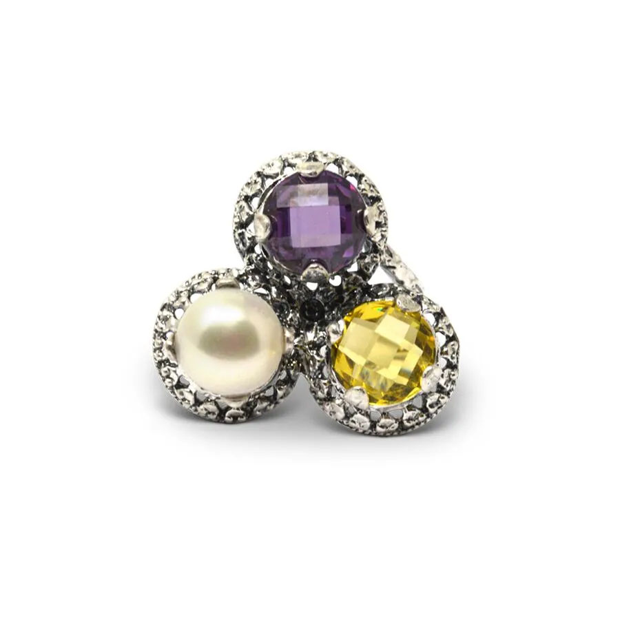 Anello Cumeja AnCmj03 Ametista-TopazioGiallo-Perla