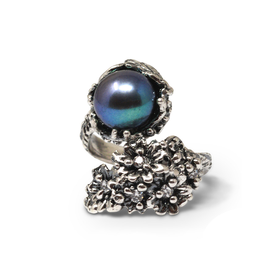 Anello Primule D'Argento AnPrm04-Perla Nera