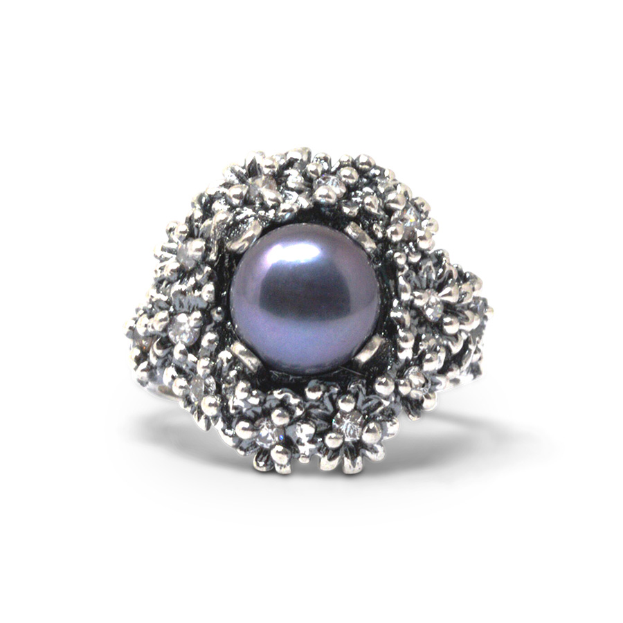 Anello Primule D'Argento AnPrm05-Perla Nera