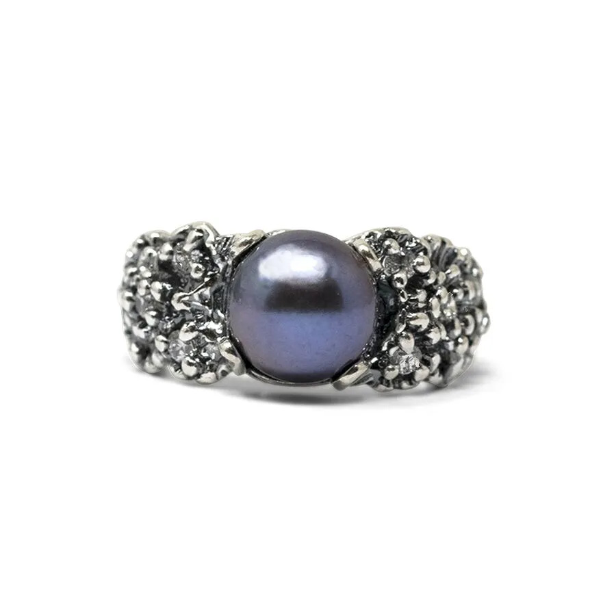 Anello Primule D'Argento AnPrm07-Perla Nera