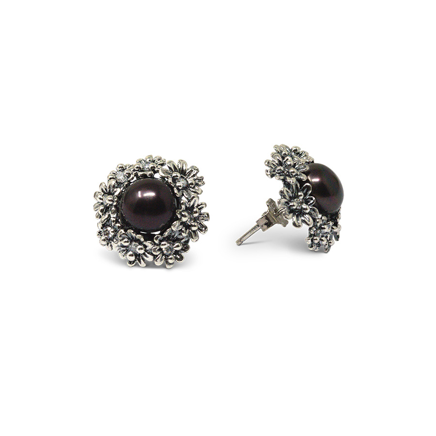 Orecchini Primule D'Argento OrPrm05-Perla Nera
