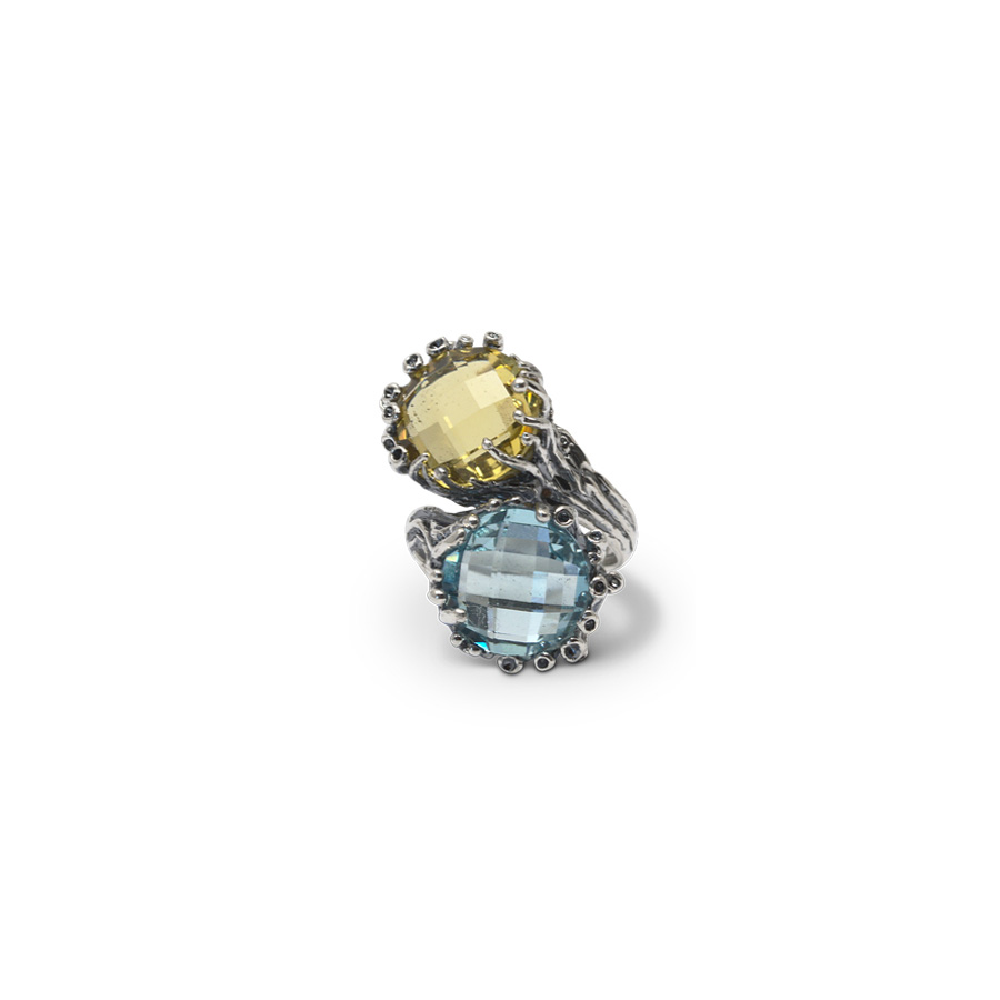 Anello Medusa AnMDS03 Topazio Azzurro-Topazio Giallo