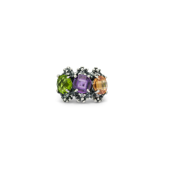 Anello Primule Edizione Limitata AnED15-Peridoto/Ametista/Champagne