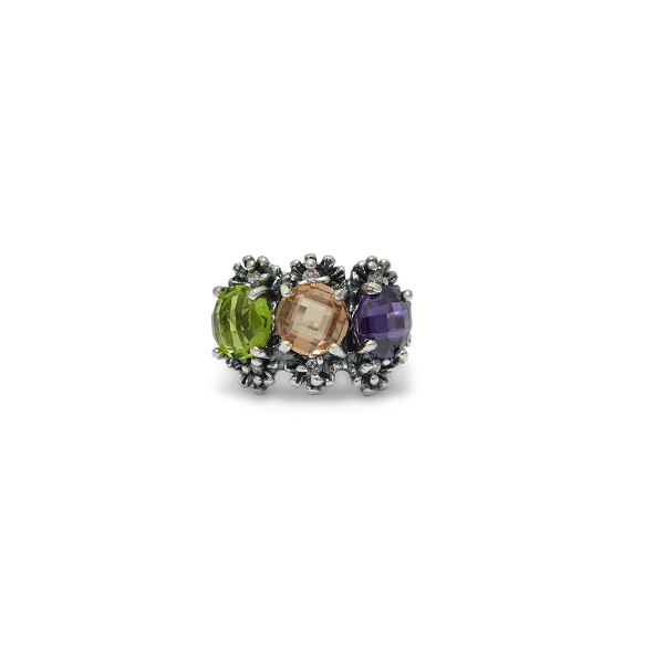 Anello Primule Edizione Limitata AnED15-Peridoto/Champagne/Ametista