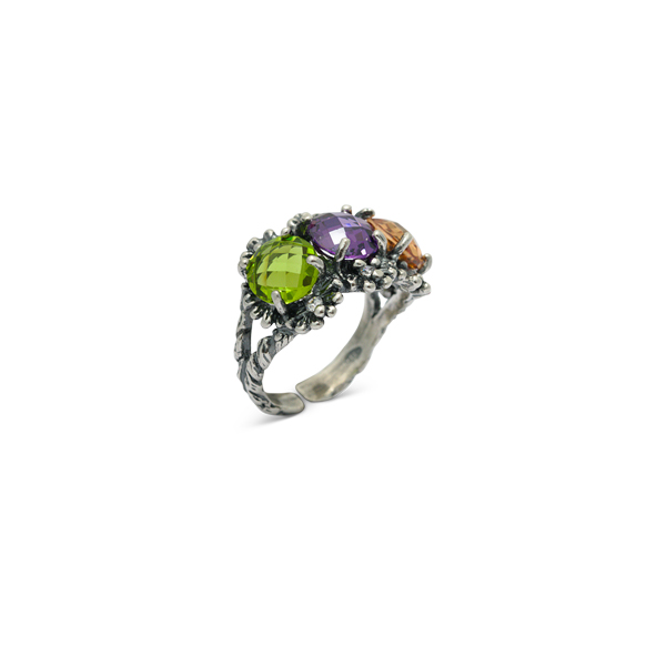 Anello Primule Edizione Limitata AnED15-Peridoto/Ametista/Champagne